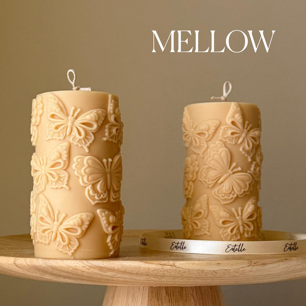 Butterfly Soy Pillar Candle — Bougie Pilier de Soja Papillons