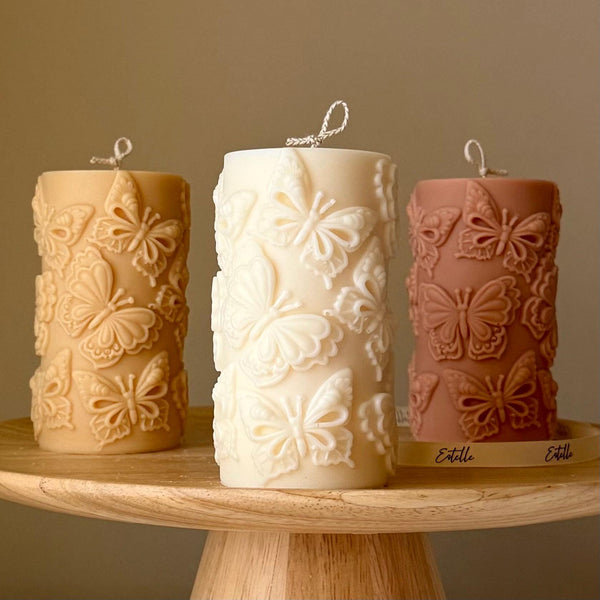 Butterfly Soy Pillar Candle — Bougie Pilier de Soja Papillons