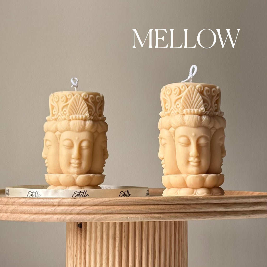 Buddha Face Soy Pillar Candle — Bougie Pilier de Soja Visage de Bouddha
