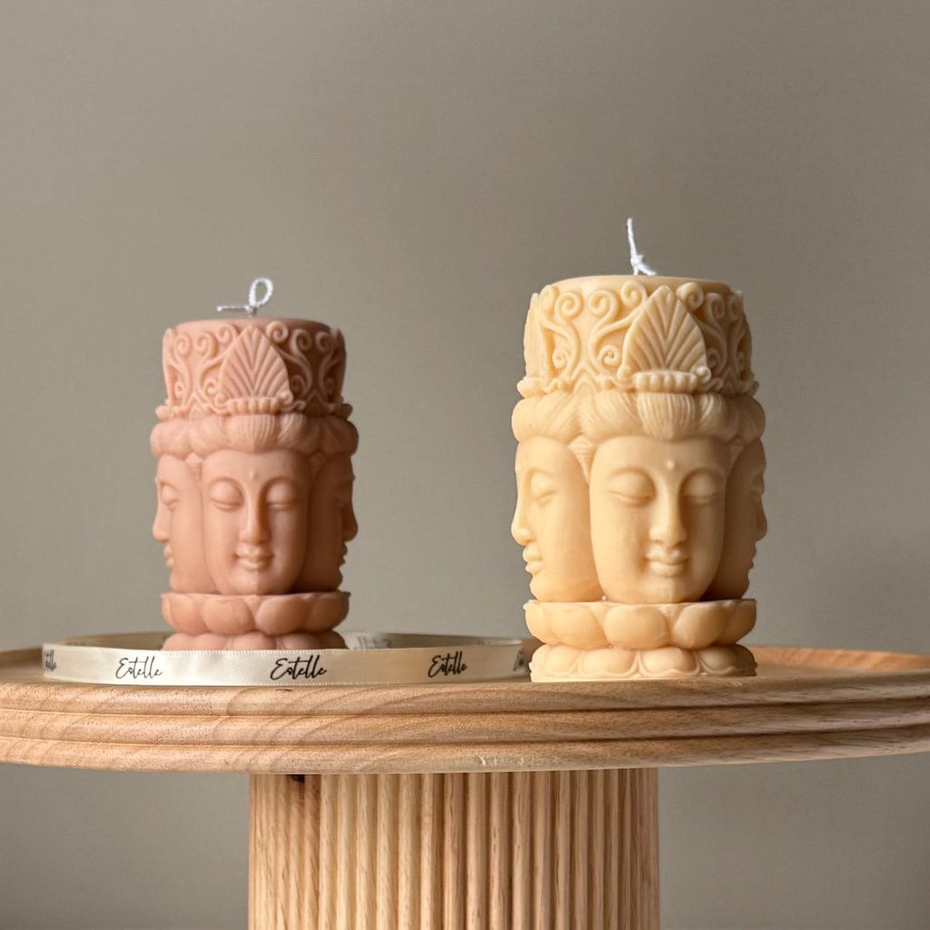 Buddha Face Soy Pillar Candle — Bougie Pilier de Soja Visage de Bouddha