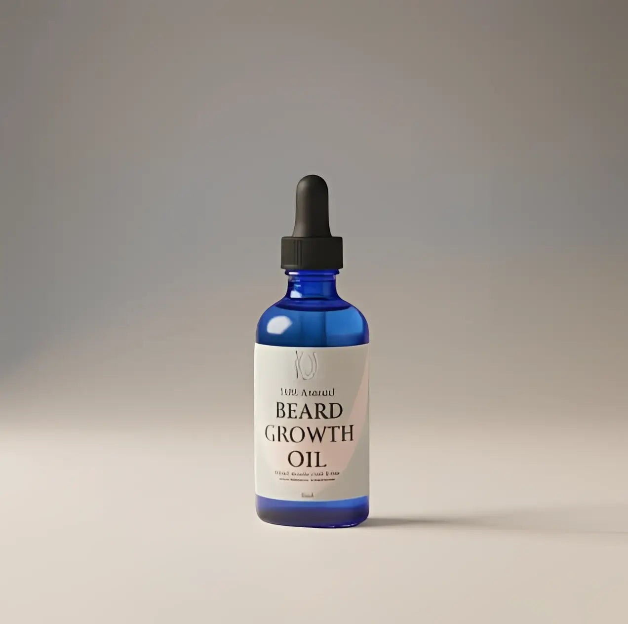 Oh Canada Gifts beard growth oil in a blue glass dropper bottle for nourishing and hydrating facial hair.