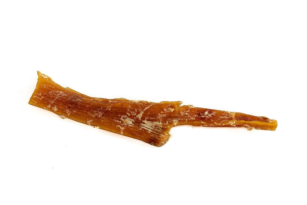 Oh Canada Gifts 8-12 inch natural beef tendon dog chew, a slow-dried, single-ingredient dental treat for dogs.