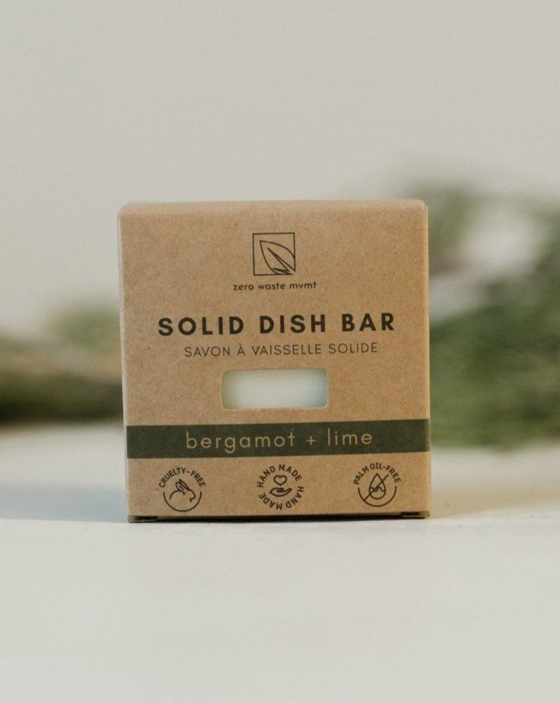 Oh Canada Gifts Bergamot and Lime solid dish soap bar in eco-friendly cardboard packaging.