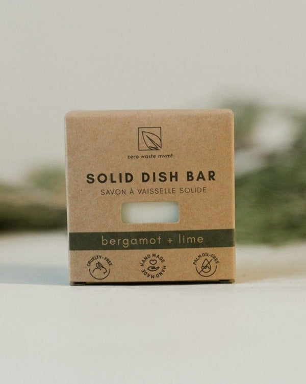 Oh Canada Gifts Bergamot and Lime solid dish soap bar in eco-friendly cardboard packaging.