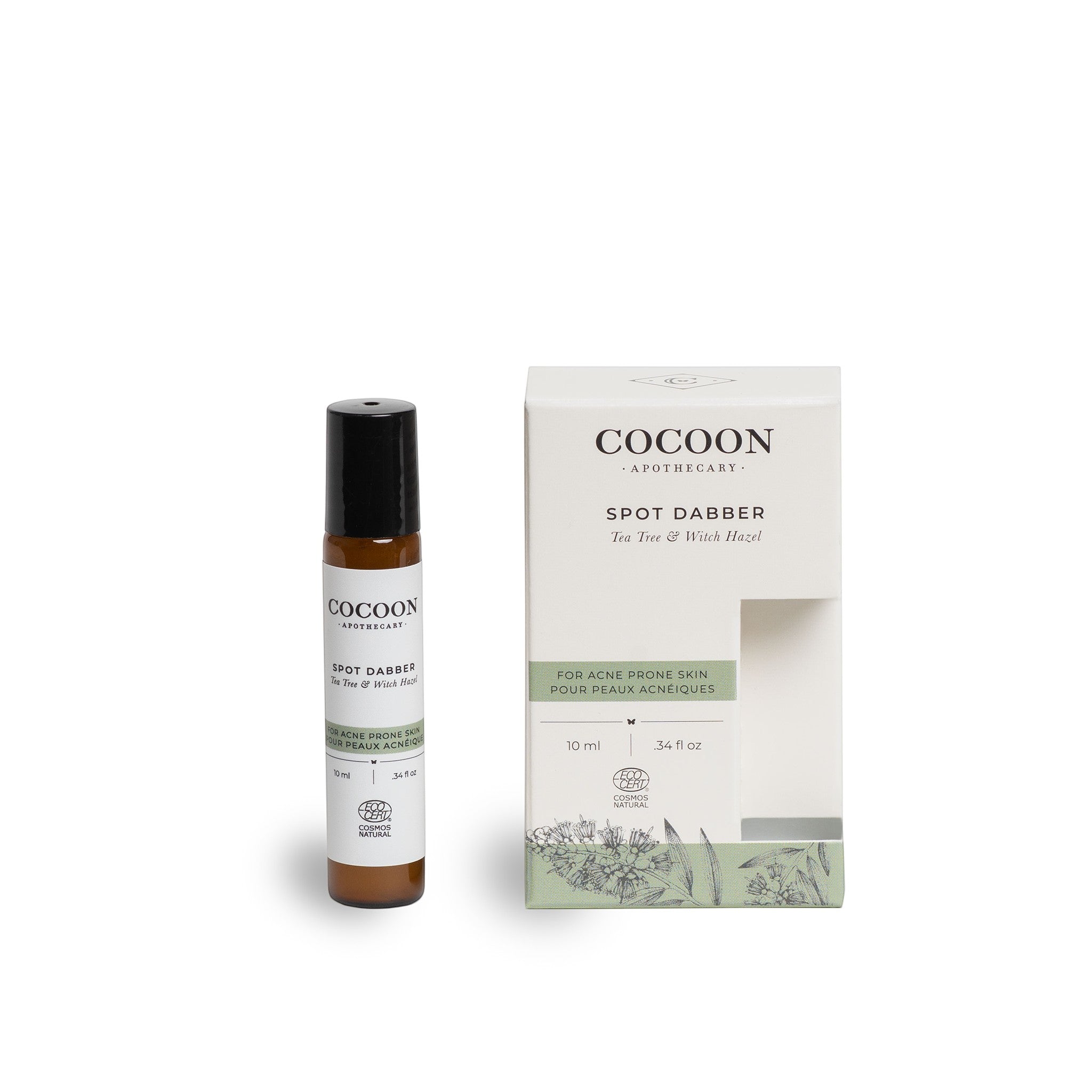 Oh Canada Gifts Cocoon Apothecary Spot Dabber roll-on treatment for acne-prone skin with its matching white box.