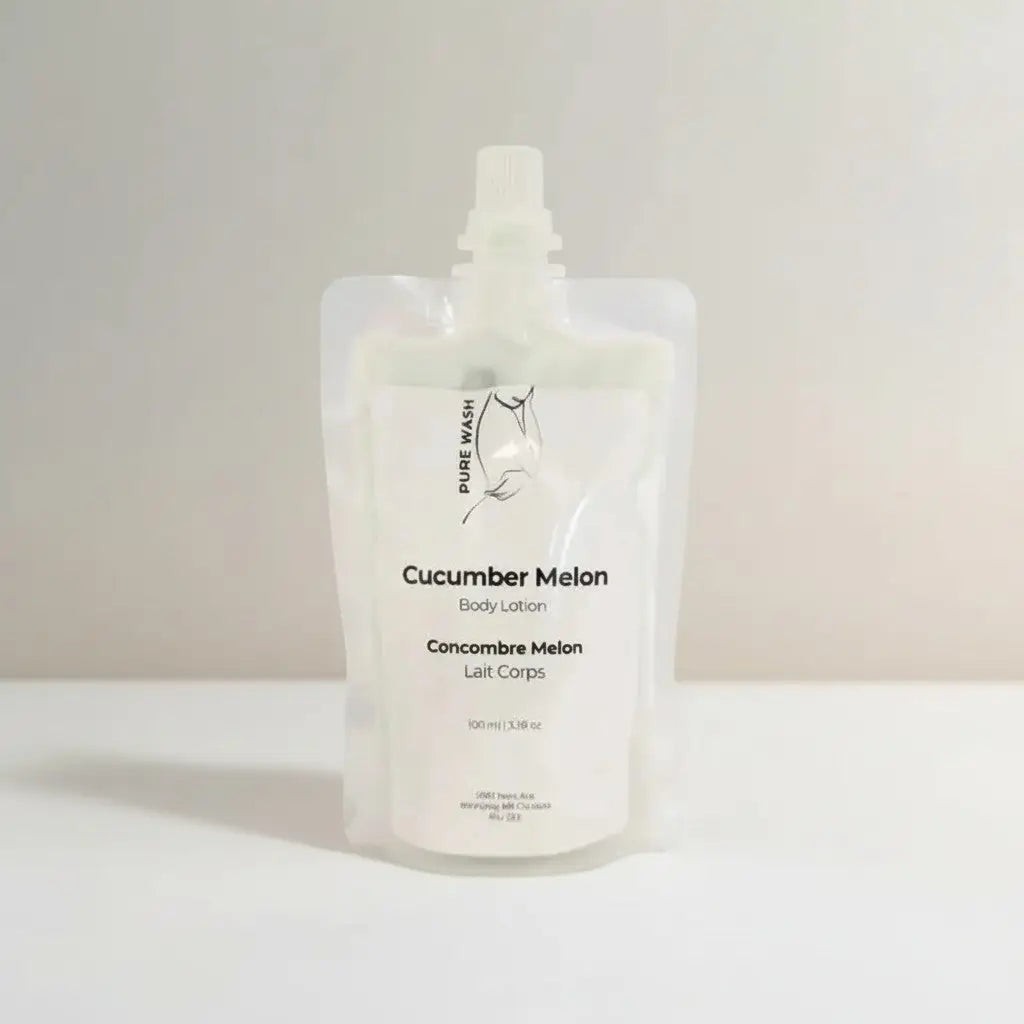 Oh Canada Gifts cucumber melon body lotion in a 100ml eco-friendly refill pouch for hand and body hydration.