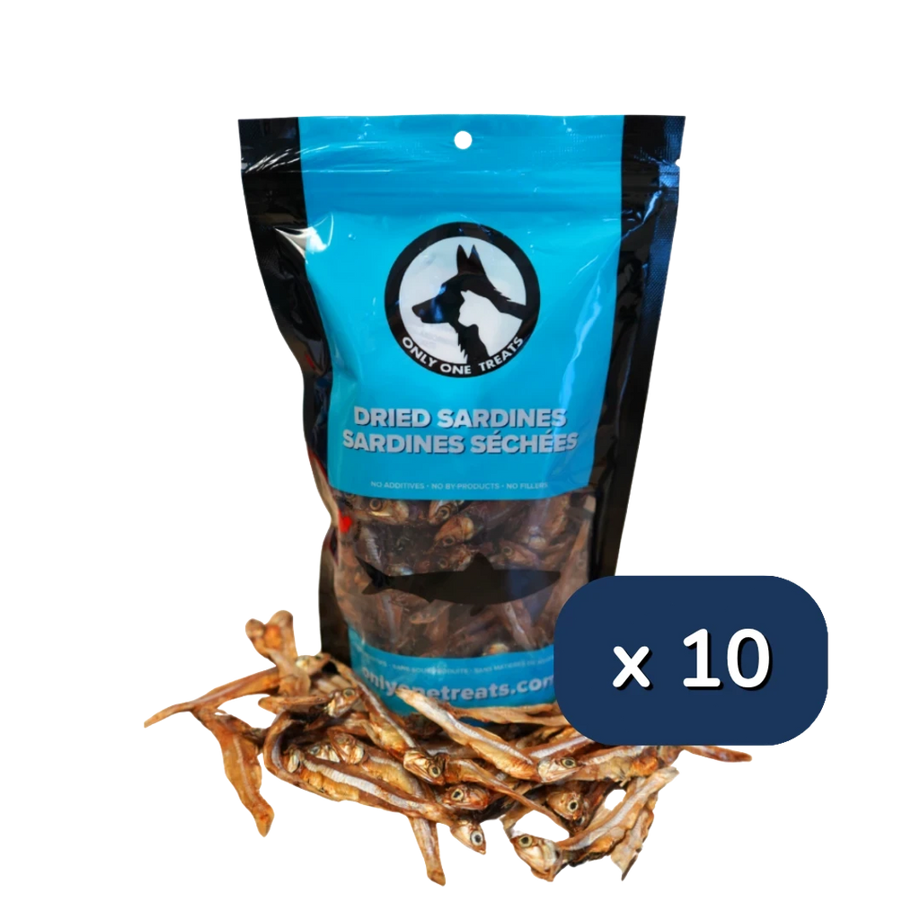 Oh Canada Gifts bulk case of 10 bags of natural dried sardine treats for dogs and cats rich in Omega-3 fatty acids