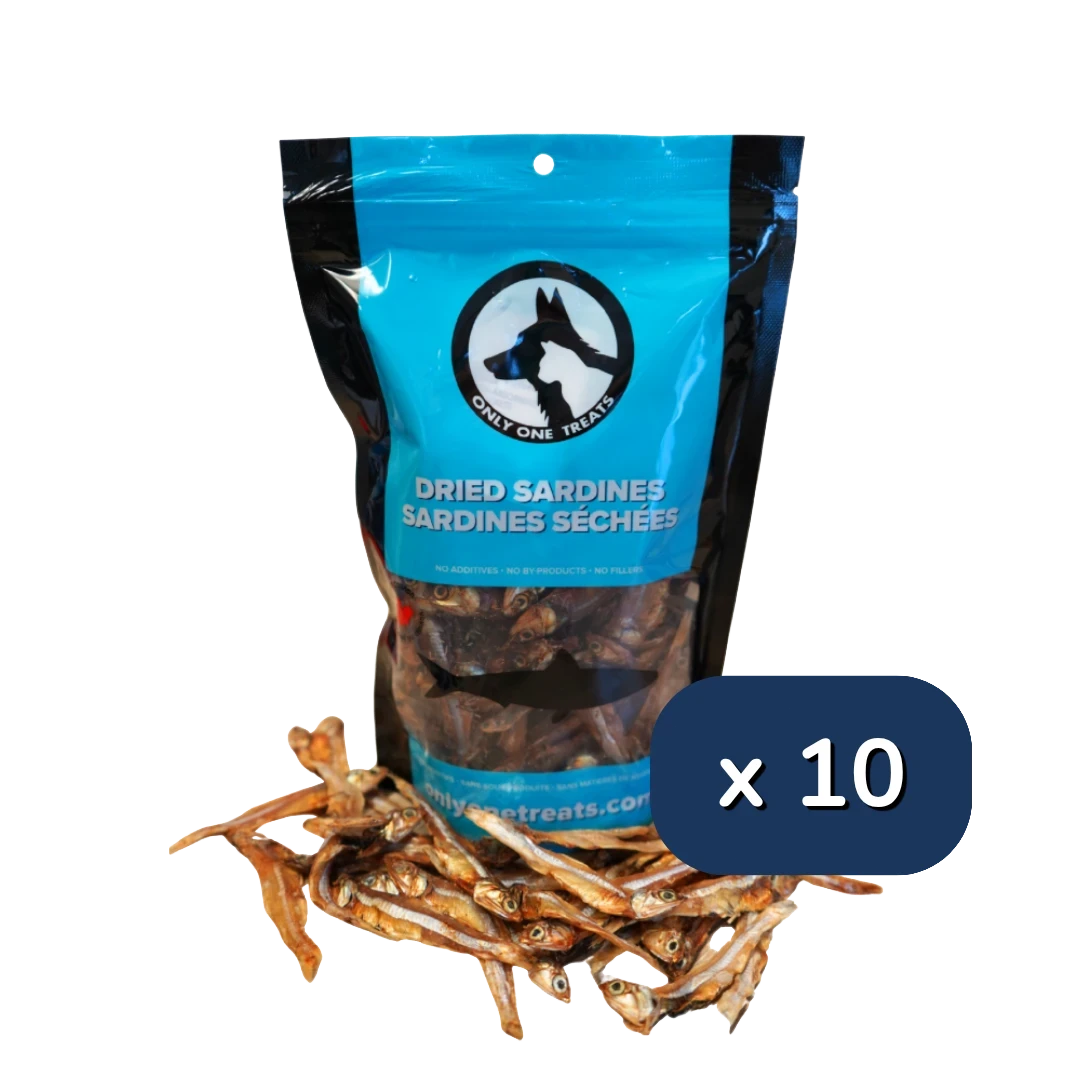 Oh Canada Gifts bulk case of 10 bags of natural dried sardine treats for dogs and cats rich in Omega-3 fatty acids