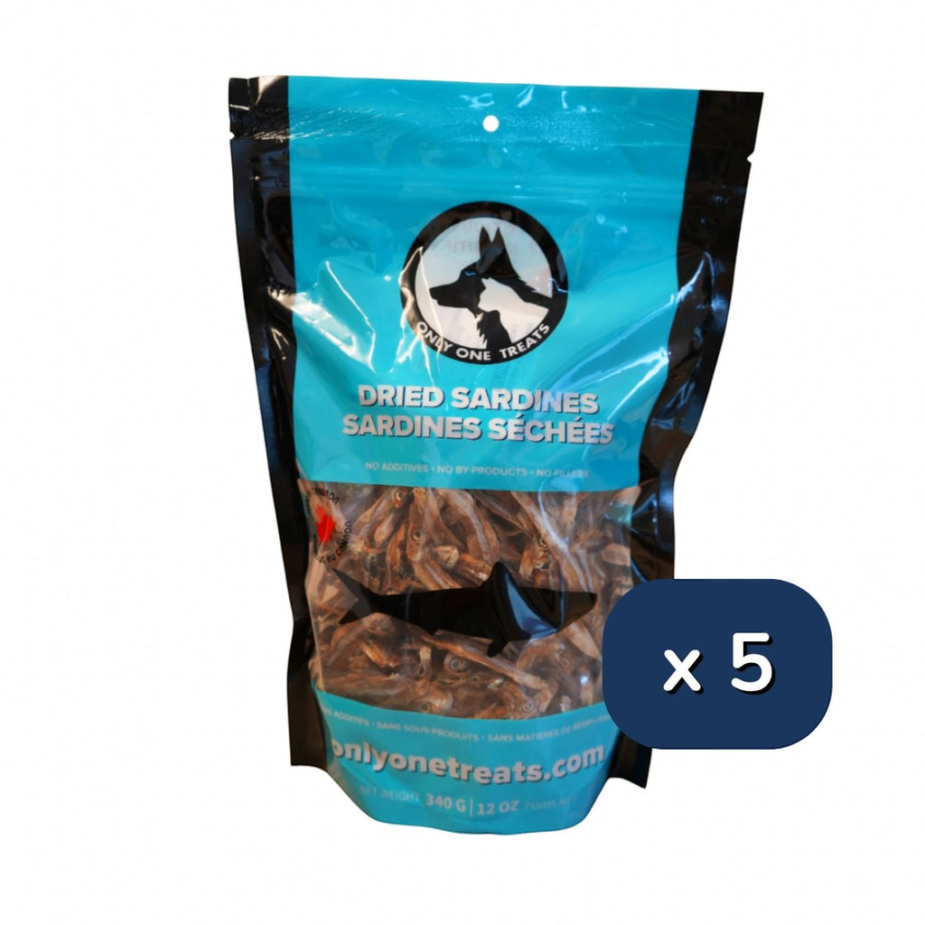 Oh Canada Gifts bulk case of five 340g bags of whole dried sardines for dogs and cats