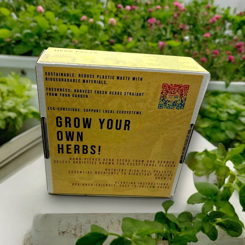 Oh Canada Gifts indoor herb garden starter kit box with sustainable packaging and QR code for growing instructions