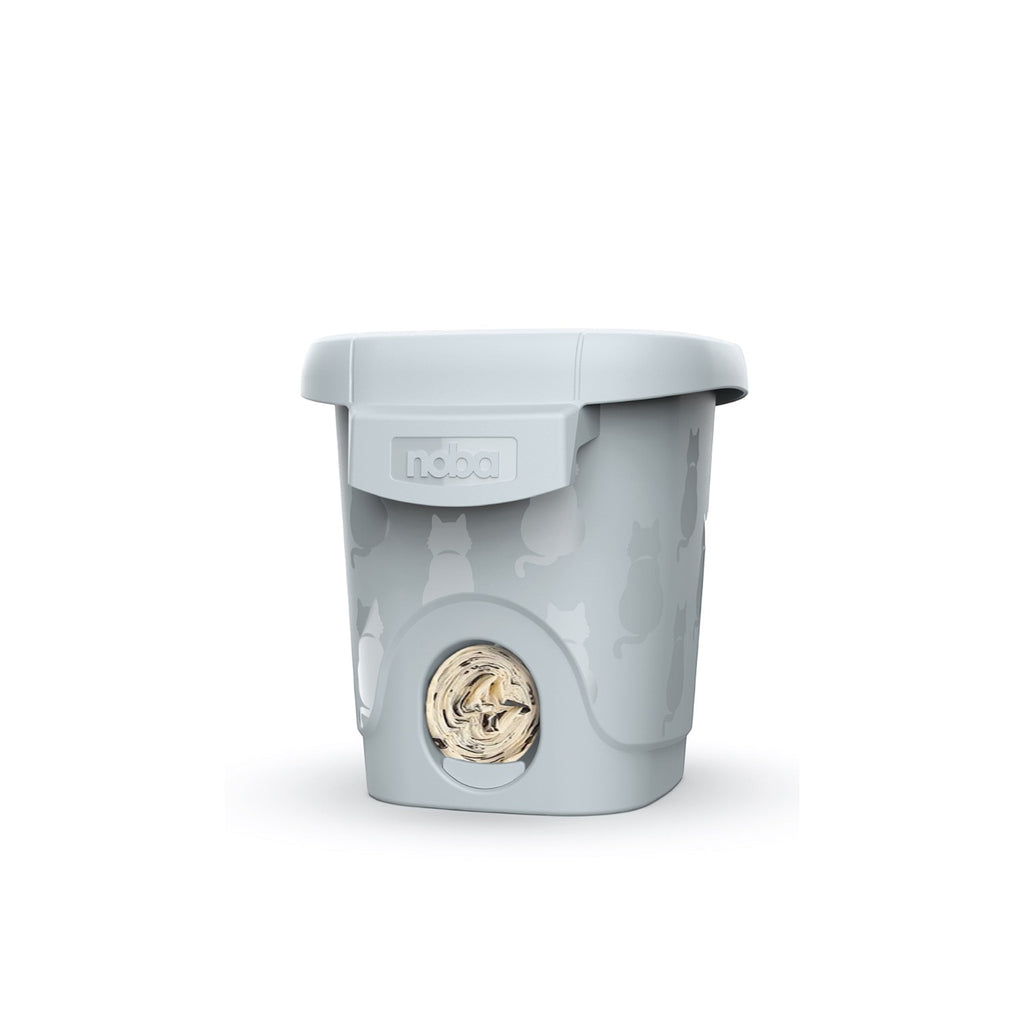 Oh Canada Gifts Noba Zero cat litter waste management bin in light grey with a subtle cat silhouette pattern