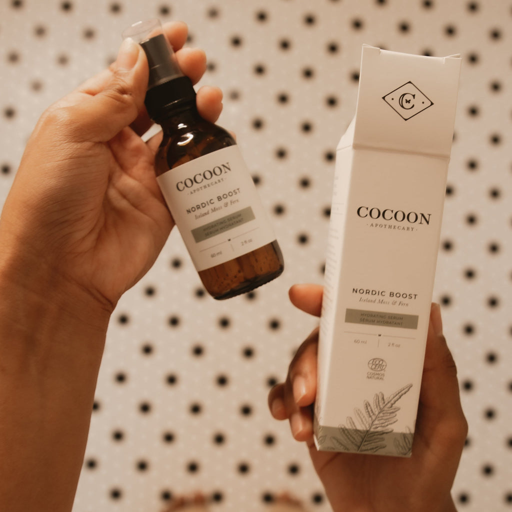 Oh Canada Gifts Cocoon Apothecary Nordic Boost hydrating serum bottle and box with botanical extracts
