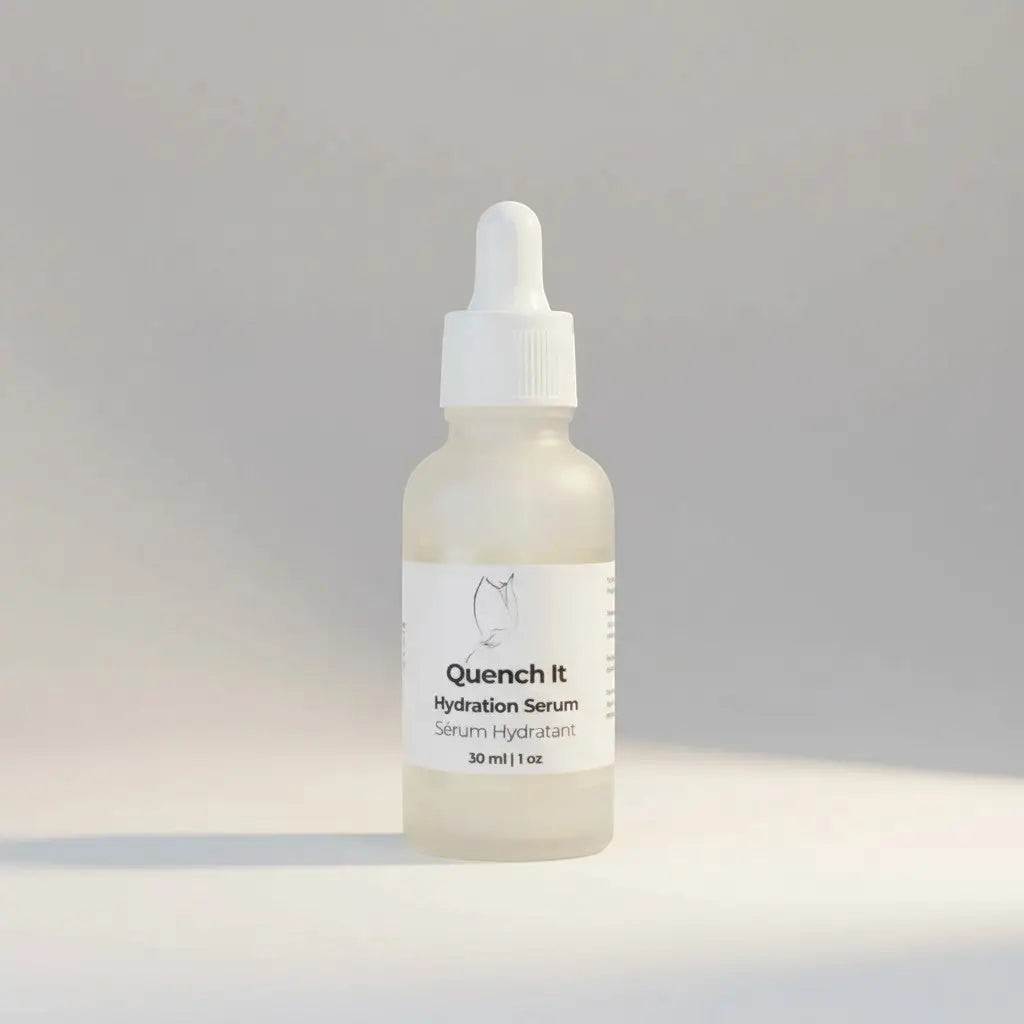 Oh Canada Gifts Quench It hydrating serum in a 30ml frosted glass dropper bottle for face skin barrier repair.
