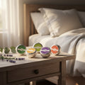 Oh Canada Gifts Zen & Hearth shower steamer set with rosemary, lavender, and citrus scents on a wooden table.