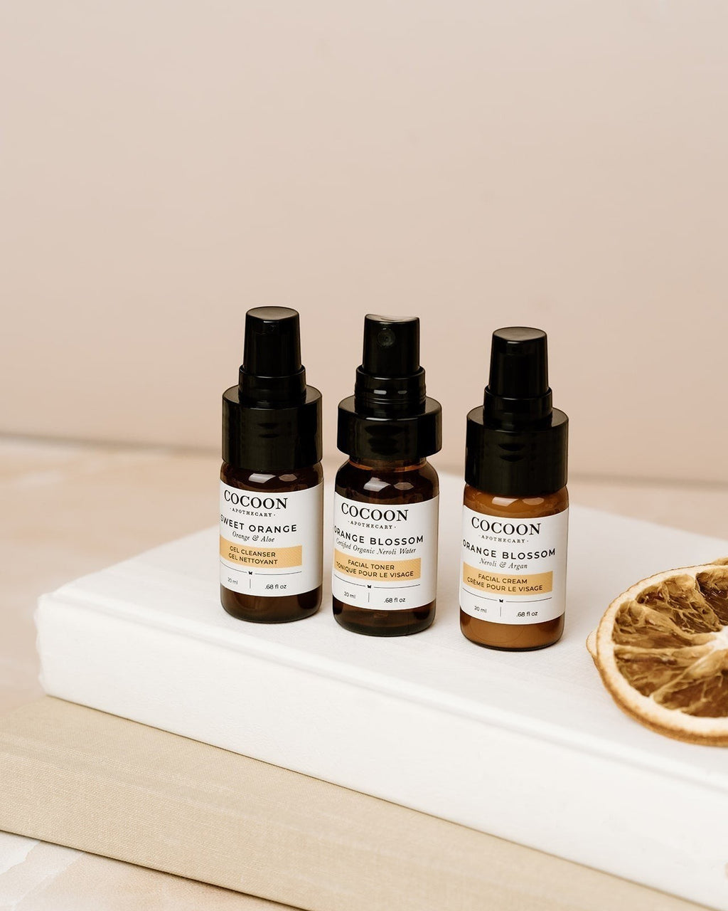 Oh Canada Gifts Cocoon Apothecary travel-size skincare kit for oily skin with cleanser, toner, and facial cream.