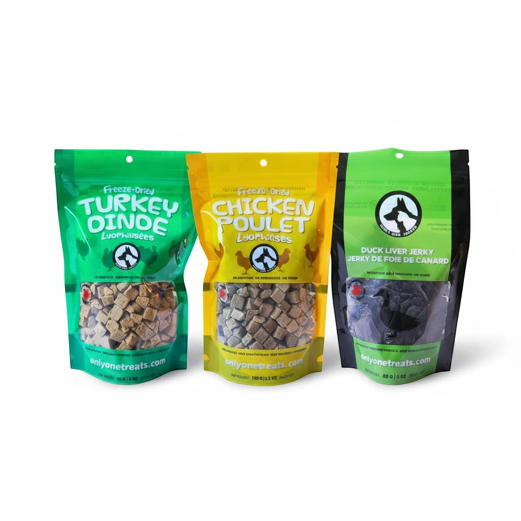 Oh Canada Gifts TurDucken Holiday Box featuring freeze-dried turkey, chicken, and duck liver jerky dog treats.